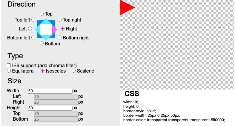 CSS Triangle Generatorで赤い三角形を作った時の画像